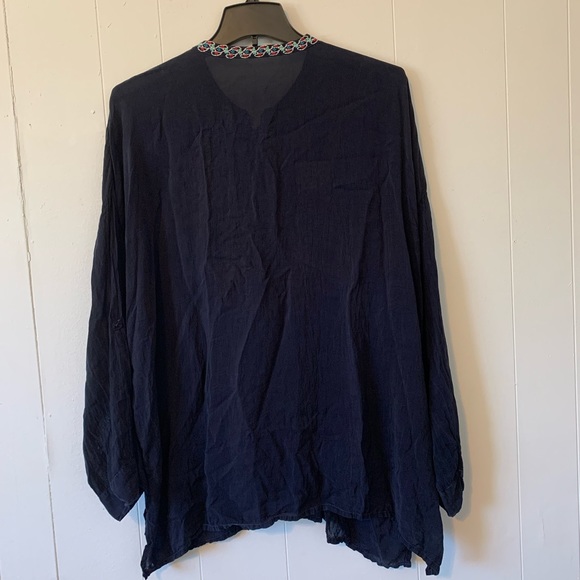 Johnny was Embroidered Blouse Top Tunic XXL -2XL Navy Blue embroidered $278 - Picture 2 of 6